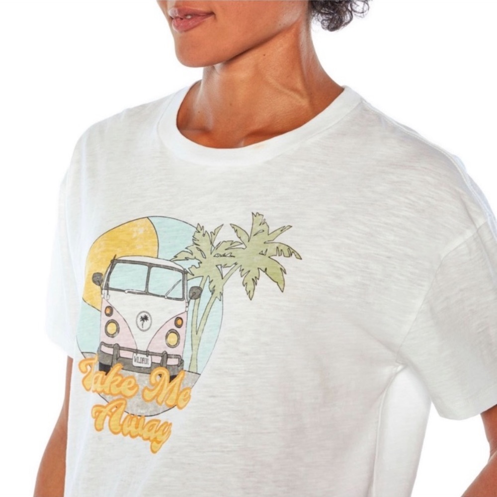 Wildfox White Short Sleeve Tee with Pastel Surf Van Graphic